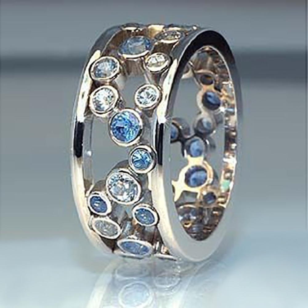 New Women’s 925 Silver Round Shape Sapphire Ring - Picture 2 of 3